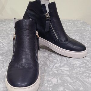 All Black Brand Hi Double Zip Leather Sneakers Navy Size 8 (38)